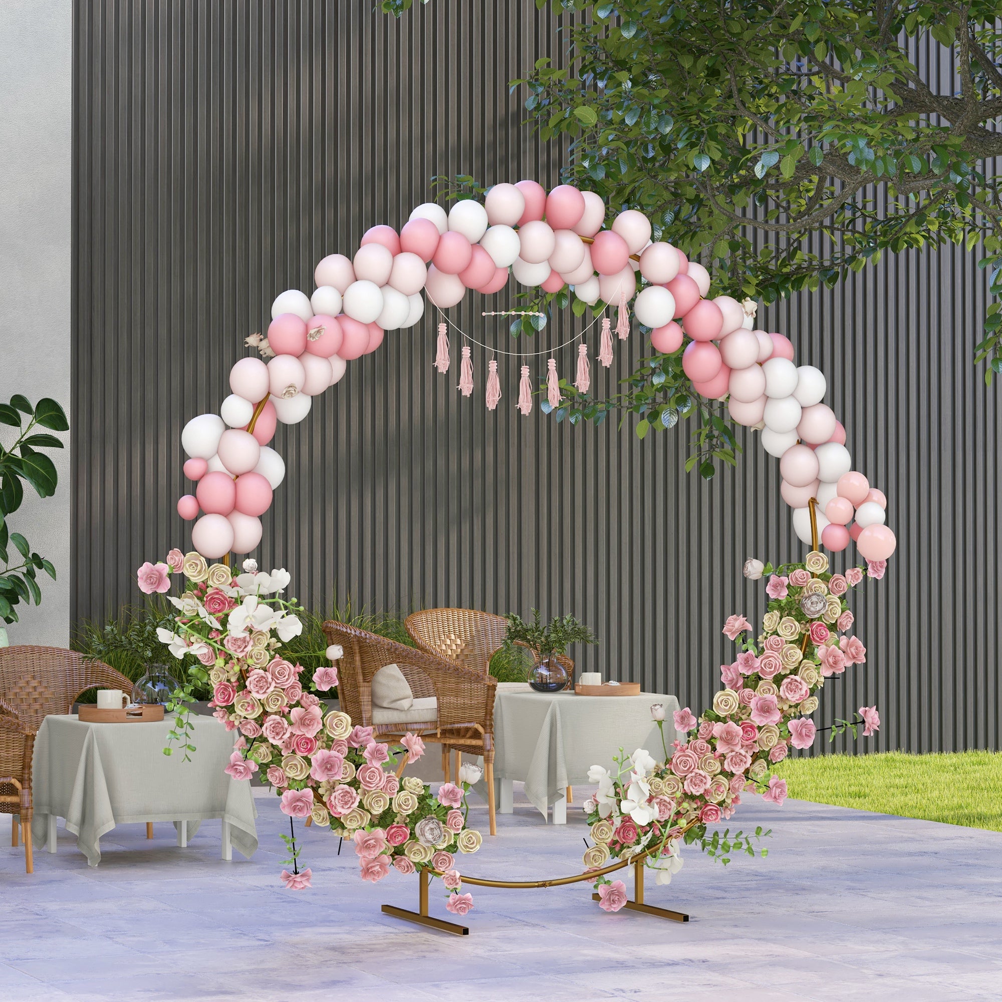 Outsunny 222cm Gold Tone Backdrop Stand, Round Metal Wedding Arch for Birthday Party, Bridal Shower, Graduation, Ceremony 