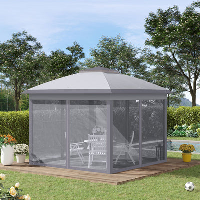 Outsunny 3.3 x 3.3m Pop Up Gazebo, Double Roof Foldable Canopy Tent with Zipped Mesh Sidewalls, Height Adjustable and Carrying Bag, Event Tent for Patio Garden, Grey 