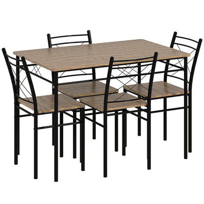 HOMCOM Modern Dining Table Set for 4, Space-Saving 5 Pieces Kitchen Table Set with Rectangle Table and Steel Frame, Oak 