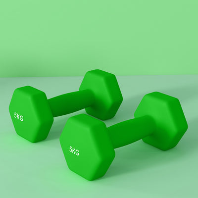 SPORTNOW 2 x 5kg Hexagonal Dumbbells Weights Set with Non-Slip Grip for Home Gym Workout, Green 