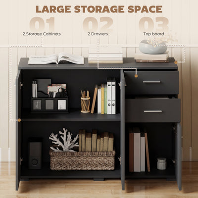 HOMCOM Sideboard, Modern Storage Cabinet with 2 Drawers, 3 Doors and Adjustable Shelves, Black 