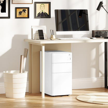 Vinsetto 3-Drawer Steel Filing Cabinet with Lock - White 