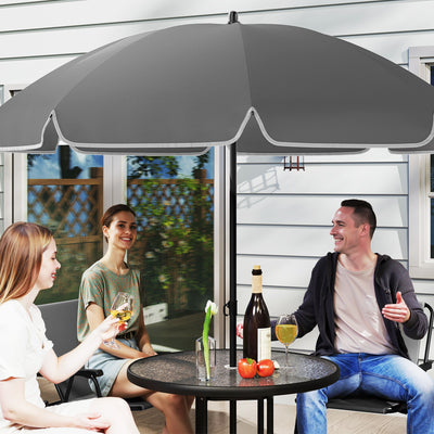 Outsunny 4 Seater Garden Furniture Set, 6 Pieces Garden Table and Chairs with Parasol, Outdoor Garden Dining Set with Folding Chairs and Round Glass Top Table for Patio, Grey 