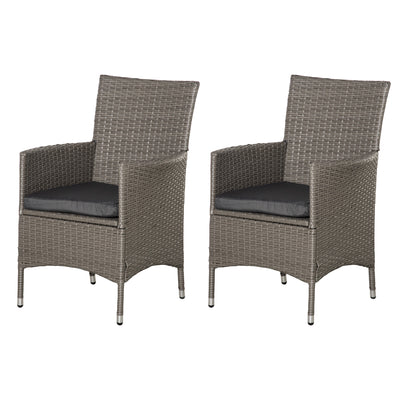 Outsunny 2 PC Outdoor Rattan Armchair Dining Chair Garden Patio Furniture w/ Armrests Cushions Grey 