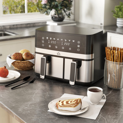 HOMCOM 8.5L Dual Basket Air Fryer, with Sync and Multi-Menu Cooking 