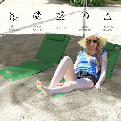 Outsunny Set of Two Metal Frame Beach Chairs, with Reclining Backs - Green 