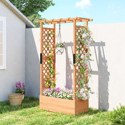 Outsunny Fir Wood 110 x 44 cm Planter and Trellis Garden Bed 