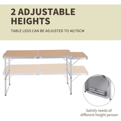 Outsunny Aluminium MDF-Top 4ft Folding Portable Outdoor Table Silver 