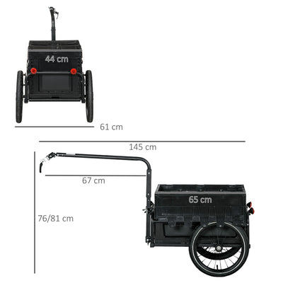 HOMCOM Steel Trailer for Bike, Bicycle Cargo Trailer with 65L Foldable Storage Box and Safe Reflectors, Max Load 40KG, Black 
