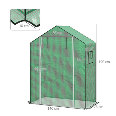 Outsunny Greenhouse Cover Replacement Walk-in PE Hot House Cover with Roll-up Door and Windows, 140 x 73 x 190cm, Green 