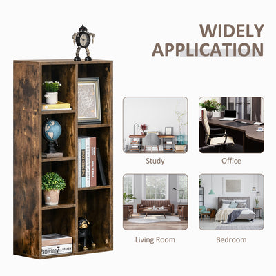 HOMCOM Seven-Cube Bookcase - Rustic Brown Wood Effect 