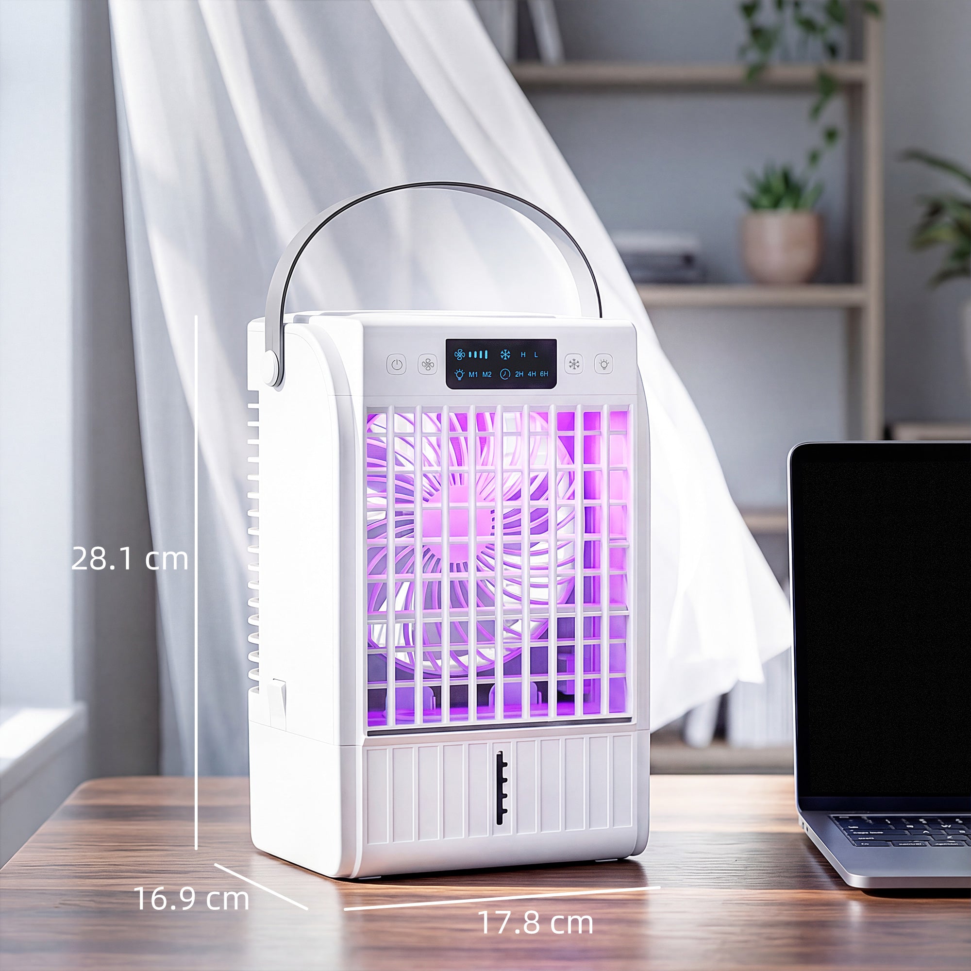 HOMCOM Portable Air Conditioner, 4-in-1 Mini Air Cooler with 4 Wind Speed, 2 Cool Mist, RGB 7 LED Light, White 