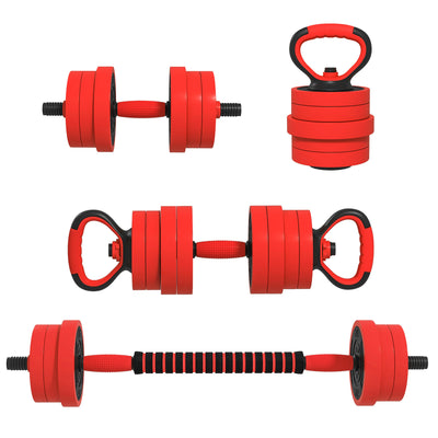 SPORTNOW 20kg Four-In-One Adjustable Weight Dumbbells Set, Barbell, Kettlebell, Push Up Stand - Red 