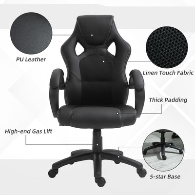 Vinsetto High-Back Office Chair Faux Leather Swivel Computer Desk Chair for Home Office with Wheels Armrests Black 