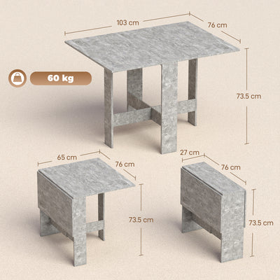 HOMCOM Folding Dining Table, Space-Saving Drop Leaf Kitchen Table for 4-6 People Grey 