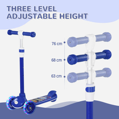 AIYAPLAY Kids 3 Wheel Scooter for 2-6 Years Old w/ Adjustable Height, LED Light, TPE Handlebar, Blue 