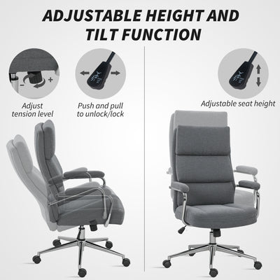 HOMCOM Executive Office Chair, Linen Fabric Computer Desk Chair with Double-Layer Back Cushion, Tilt Function, Height Adjustable for Home, Charcoal Grey 