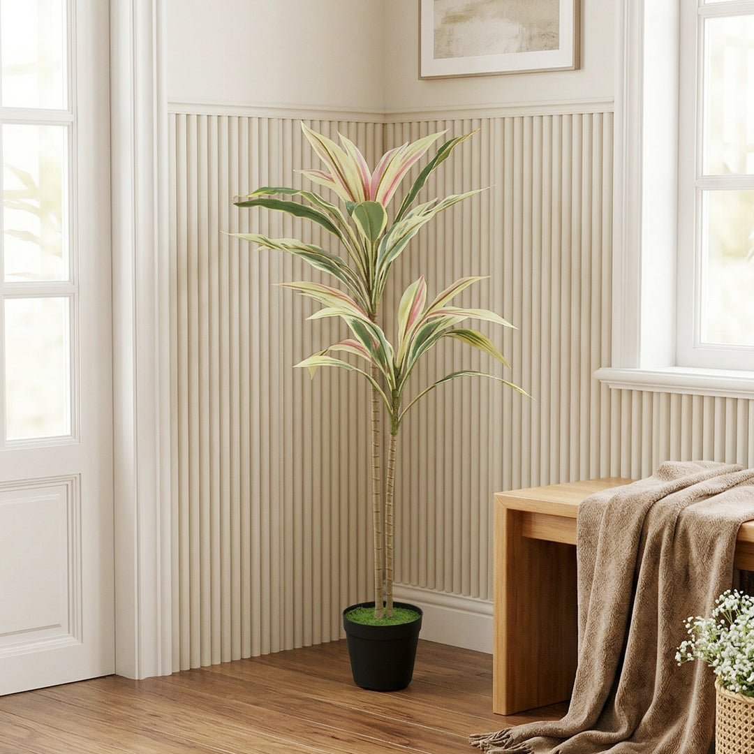 HOMCOM 90 cm Artificial Cordyline Tree in Moss Effect Pot, Realistic PEVA Faux Plant, Yellow