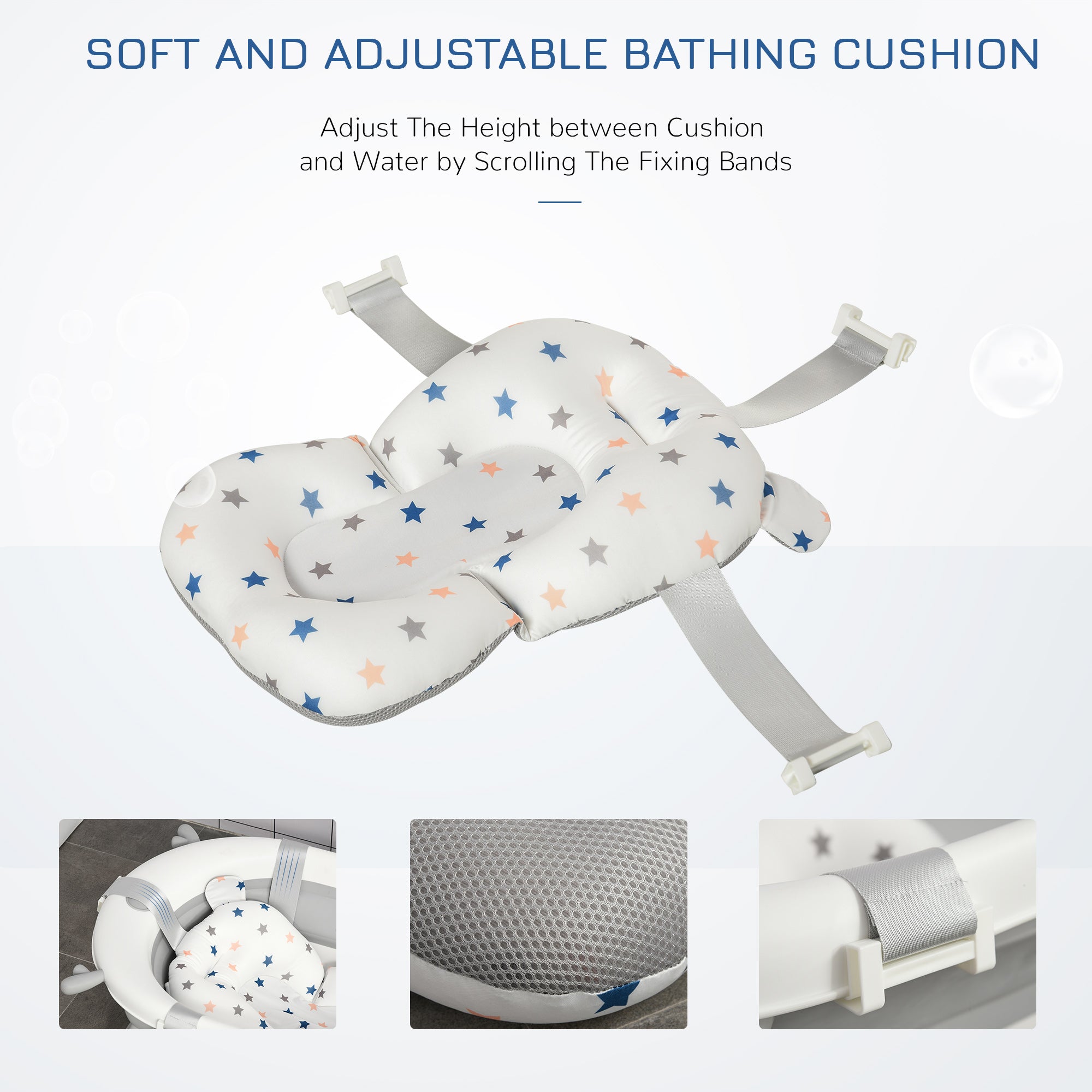 HOMCOM Foldable Baby Bathtub Set, Collapsible Bath Tub with Thermostatic Water Plug, Non-Slip Support, Cushion Pad, Drain Plugs, for Newborn to 3 Years - Offwhite 