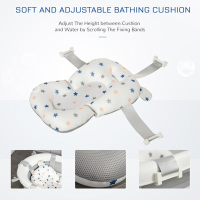 HOMCOM Foldable Baby Bathtub Set, Collapsible Bath Tub with Thermostatic Water Plug, Non-Slip Support, Cushion Pad, Drain Plugs, for Newborn to 3 Years - Offwhite 