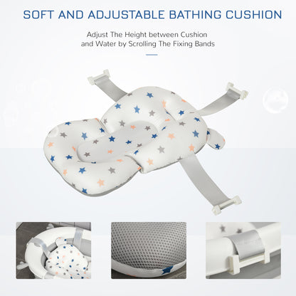 HOMCOM Foldable Baby Bathtub Set, Collapsible Bath Tub with Thermostatic Water Plug, Non-Slip Support, Cushion Pad, Drain Plugs, for Newborn to 3 Years - Offwhite 