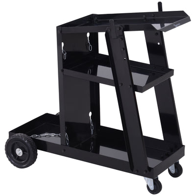 DURHAND Welding Cart Welder Trolley Garage for Gas Bottles w/ Safety Chain, Wheels, Black 