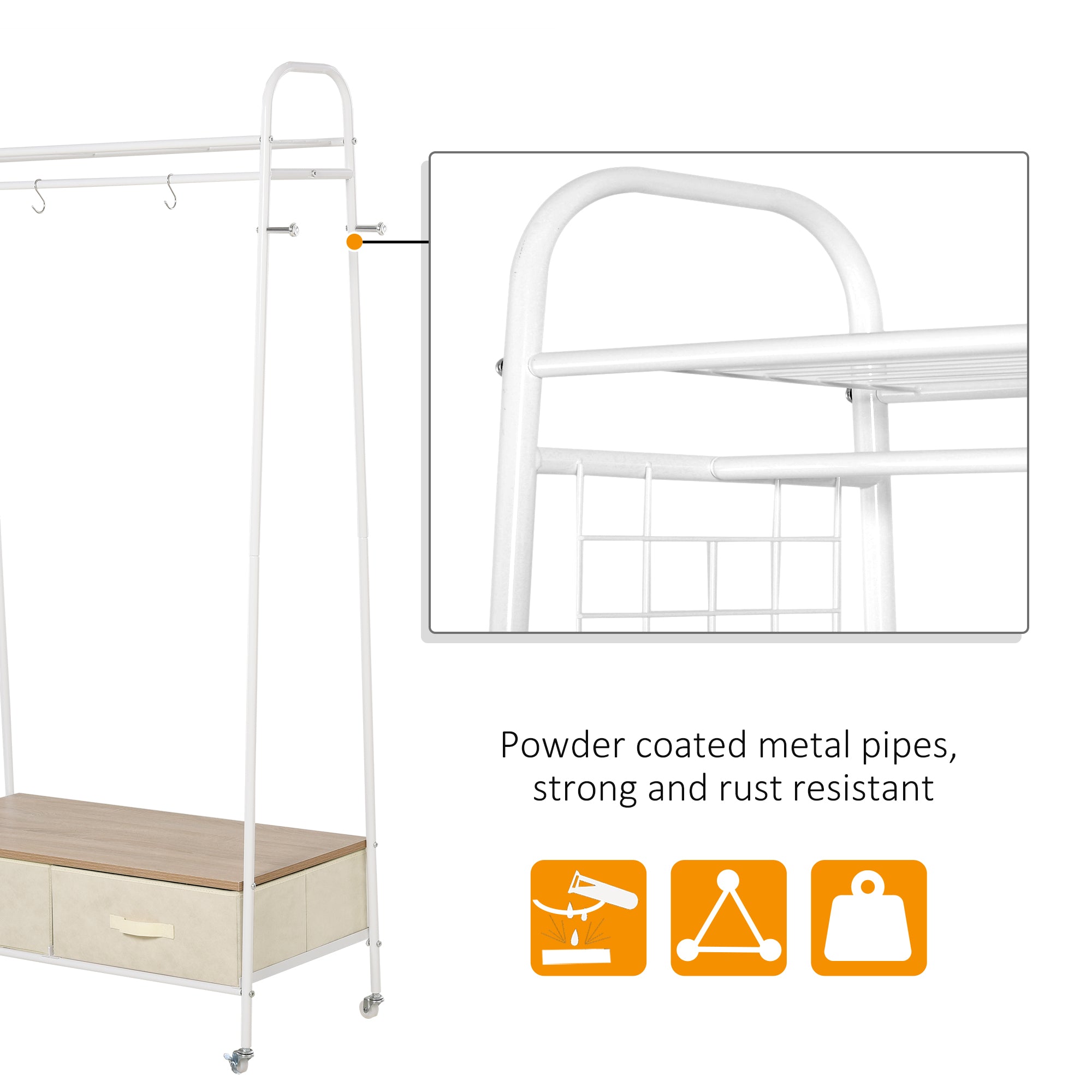 HOMCOM Entrance Coat Rack Rail Clothes Stand Garment Storage Hanger Shelf   Organiser 2 Drawers 