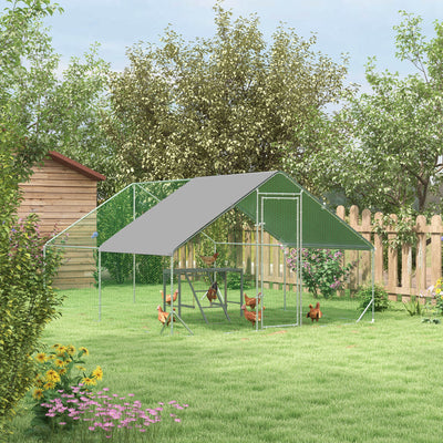 PawHut Walk In Chicken Run with Chicken Activity Shelf and Cover, 3 x 4 x 2m 