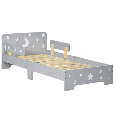 ZONEKIZ Kids Toddler Bed, with Star and Moon Patterns, Side Rails, for Ages 3-6 Years - Grey 