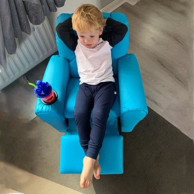 HOMCOM Kids Recliner Chair, PU Leather with Adjustable Backrest, Footrest, Padded Headrest, Blue 