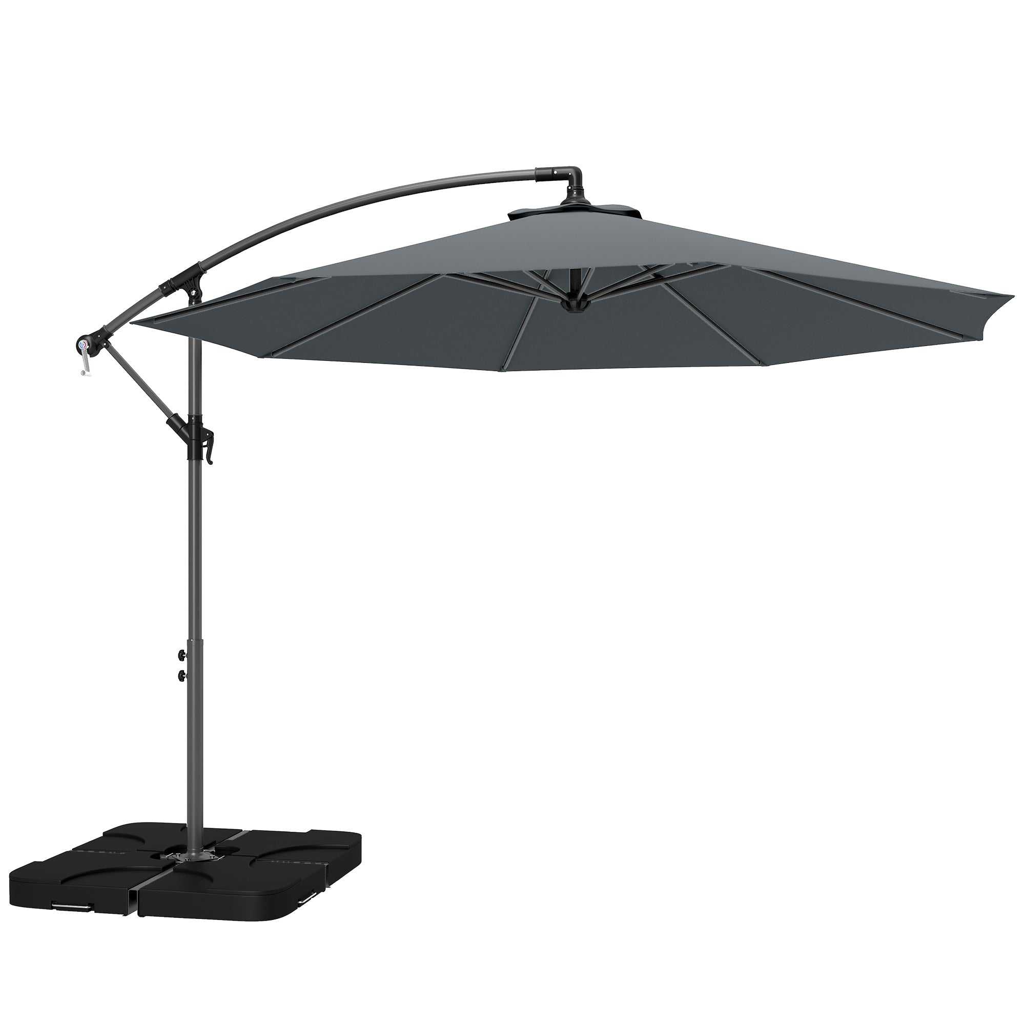 Outsunny 3m Overhanging Parasol, with Base, Weights and Cover - Dark Grey 