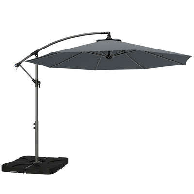 Outsunny 3m Overhanging Parasol, with Base, Weights and Cover - Dark Grey 