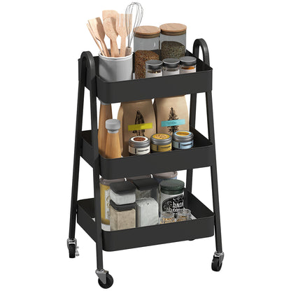 HOMCOM Three-Tier Storage Trolley - Black 