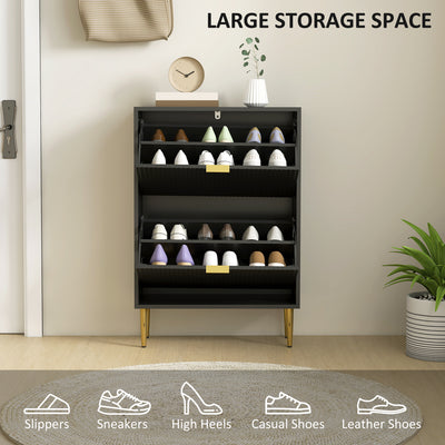 HOMCOM Narrow Shoe Cabinet with 2 Flip Drawers - Black 