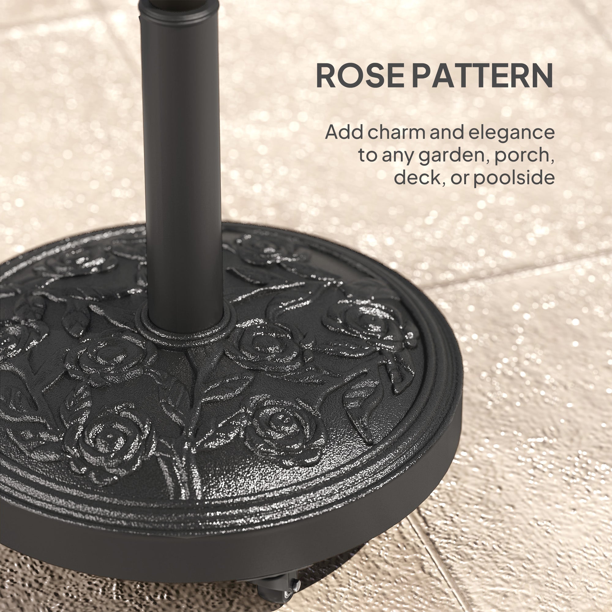 Outsunny Parasol Base, Umbrella Base with Wheels Cast Iron Effect, for Umbrella, Canopy, Weather Resistant, Black 