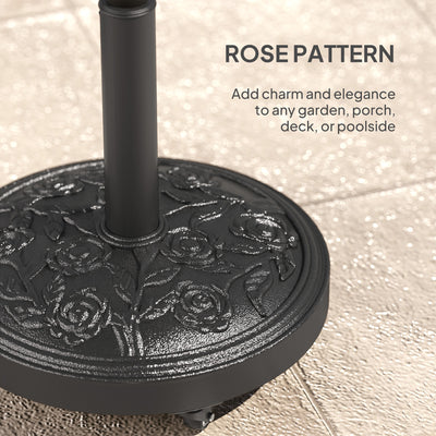 Outsunny Parasol Base, Umbrella Base with Wheels Cast Iron Effect, for Umbrella, Canopy, Weather Resistant, Black 