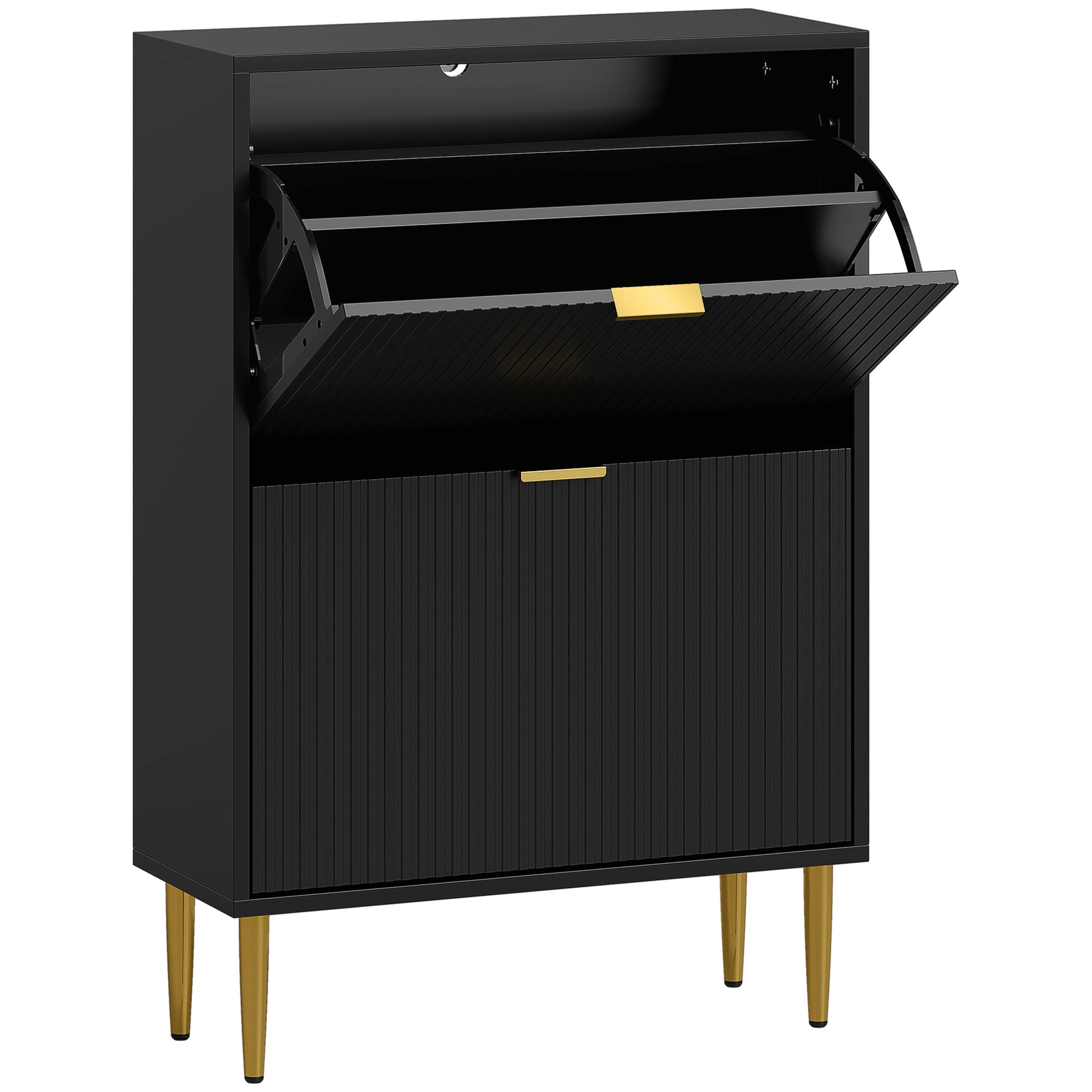 HOMCOM Narrow Shoe Cabinet with 2 Flip Drawers - Black