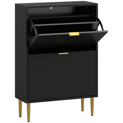 HOMCOM Narrow Shoe Cabinet with 2 Flip Drawers - Black 