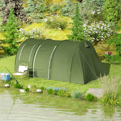 Outsunny 5-6 Man Camping Tent with 2 Room, Floor and Carry Bag - Green 