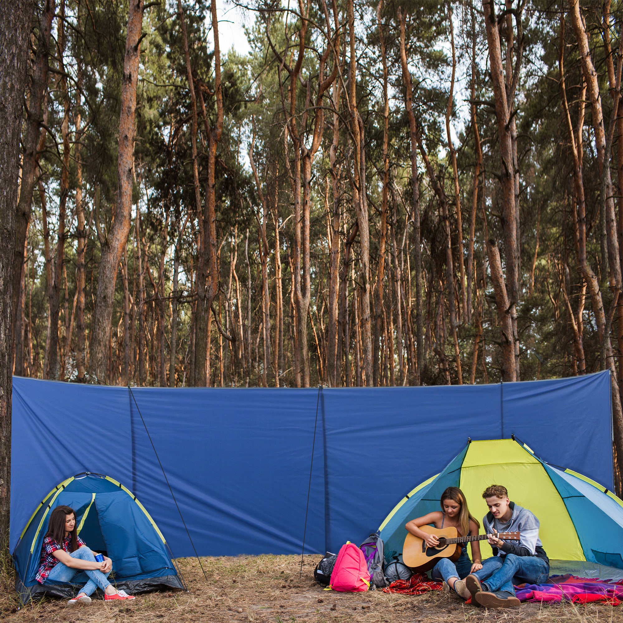 Outsunny Camping Windbreak, Foldable Portable Wind Blocker w/ Carry Bag and Steel Poles, Beach Sun Screen Shelter Privacy Wall, 620cm x 150cm 