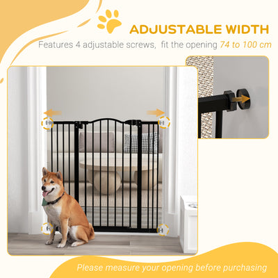 PawHut Pressure Fit Dog Stair Gate No Drilling Safety Gate Auto Close for Doorways, Hallways, 74-100cm Adjustable, 94cm Tall, Black 