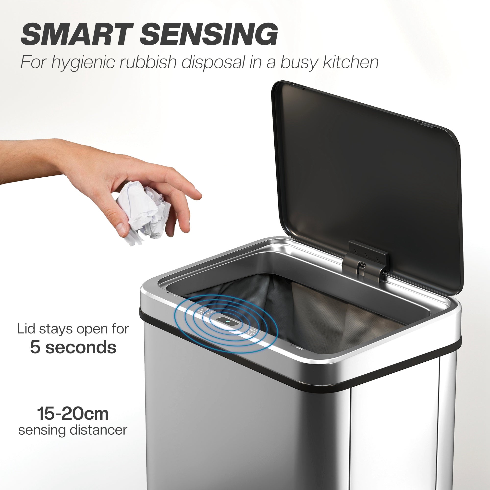 HOMCOM 50L Sensor Bin with Quiet Soft-Close Lid, Automatic Touchless Motion Sensor Kitchen Bin with Fingerprint Resistant Stainless Steel for Hygienic Gyms, Home Office Use, Silver Tone 
