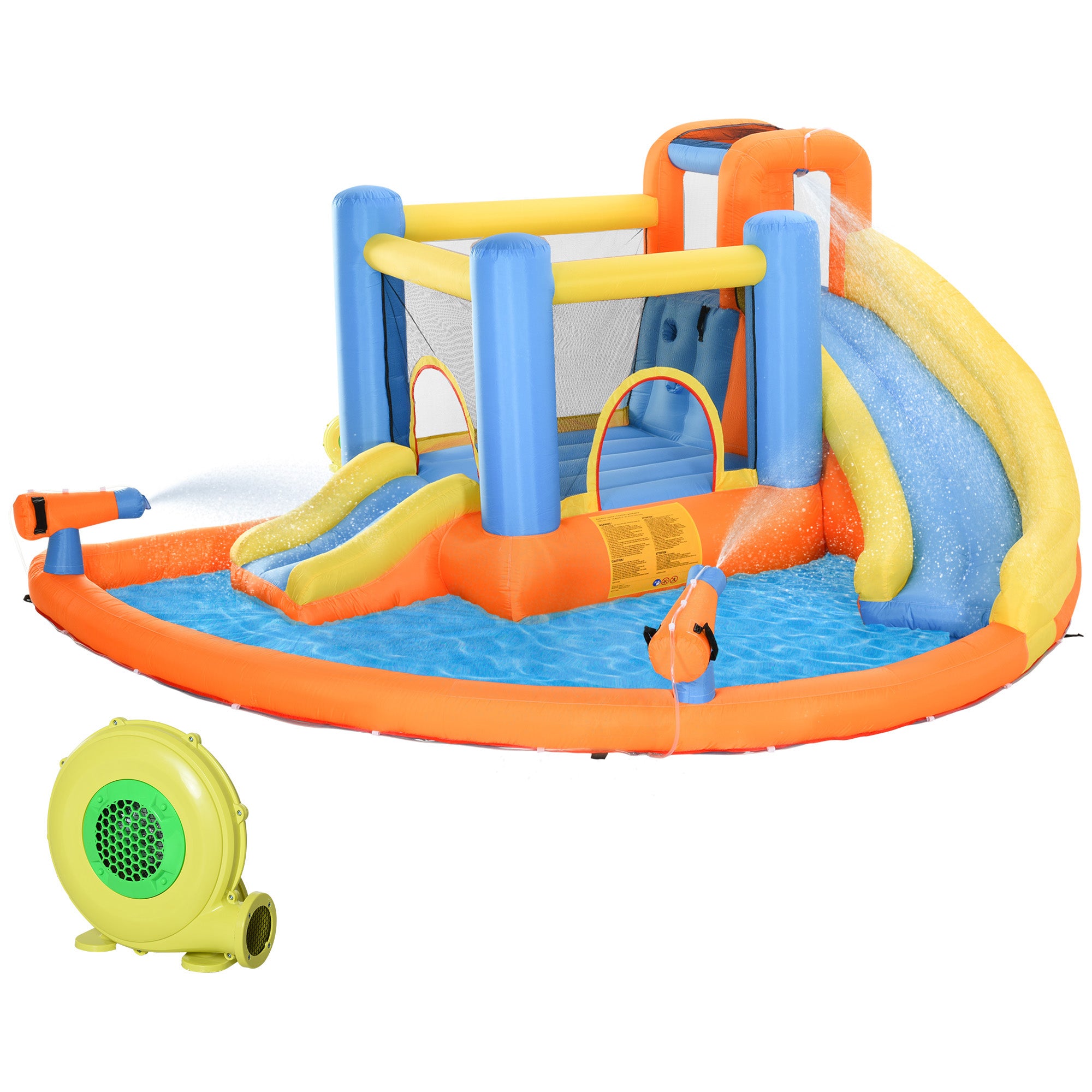 AIYAPLAY 5 in 1 Bouncy Castle for Children, Inflatable Bounce House with Dual Slides, Pool, Climbing Wall, Water Cannons, Blower 