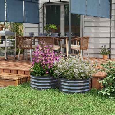 Outsunny Set of 2 Raised Garden Bed, Metal Planter Box with Safety Edging, Easy-to-assemble Stock Tank, Dark Grey 