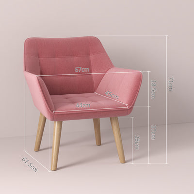 Set of 2 Accent Chair, Arm Chair with Slanted Back, Thick Padding and Rubber Wooden Legs for Living Room, Pink 