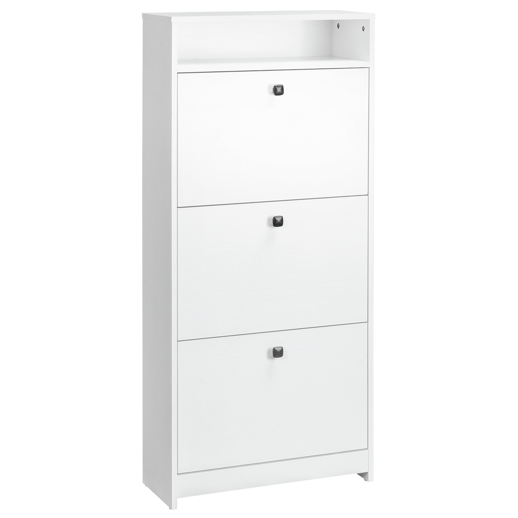 HOMCOM Narrow Shoe Cabinet with 3 Flip Doors, 14-18 Pairs Shoe Cupboard with Open Shelf for Slim Hallway and Entryway, 24 x 60 x 132 cm, White 