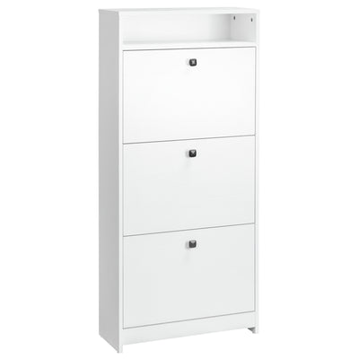 HOMCOM Narrow Shoe Cabinet with 3 Flip Doors, 14-18 Pairs Shoe Cupboard with Open Shelf for Slim Hallway and Entryway, 24 x 60 x 132 cm, White 