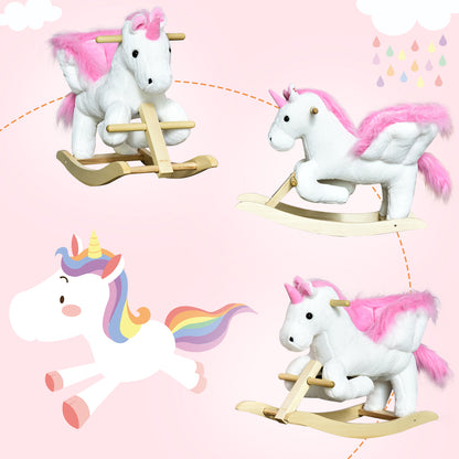 HOMCOM Kids Rocking Horse Unicorn Wooden Plush Ride On Chair Toy with Music 1.5-3 Years 