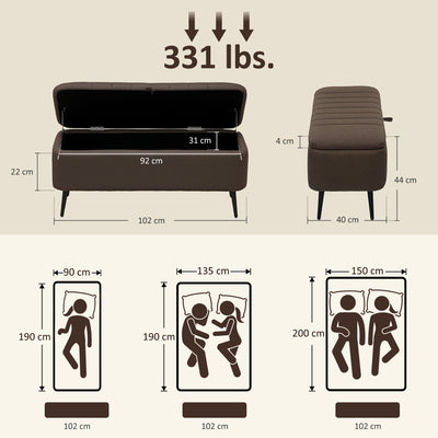 HOMCOM Linen-Look 92 x 31cm Storage Ottoman - Dark Brown 
