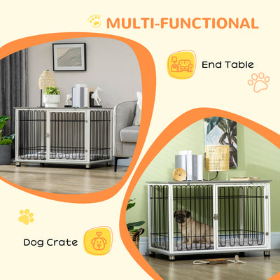 PawHut Indoor Dog Crate Furniture, Side End Table, with Soft Washable Cushion, Lockable Doors, for Small and Medium Dogs 